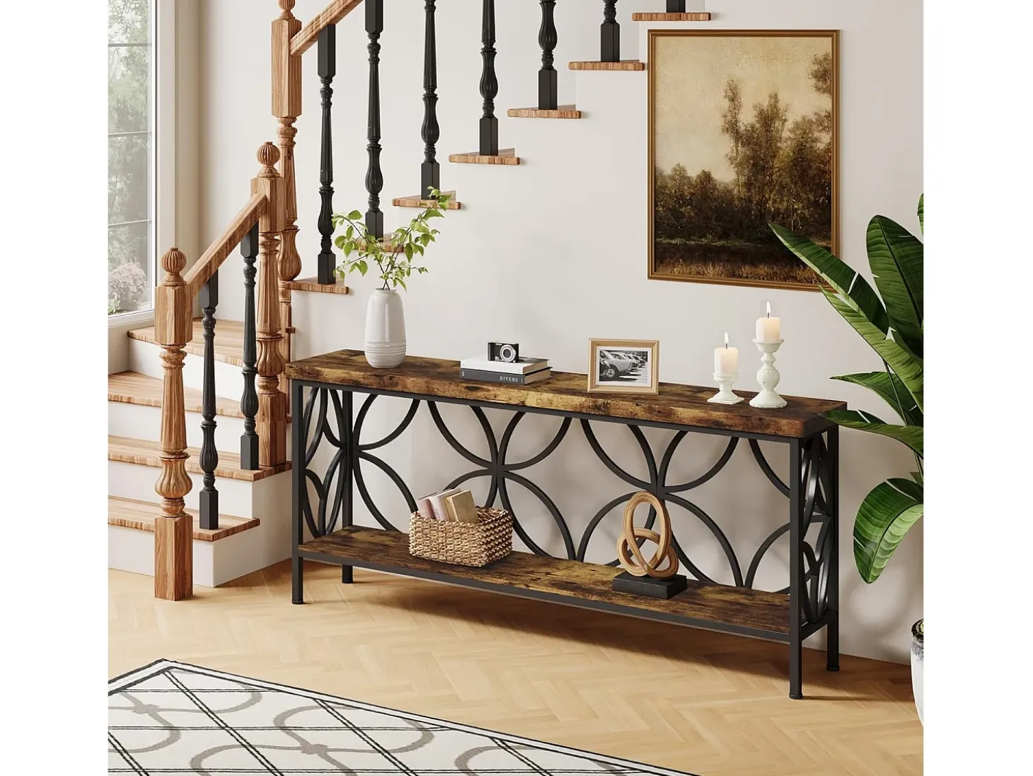 Pequena mesa para sofá de 160 cm - Mesa para sofá industrial longa para atrás do sofá