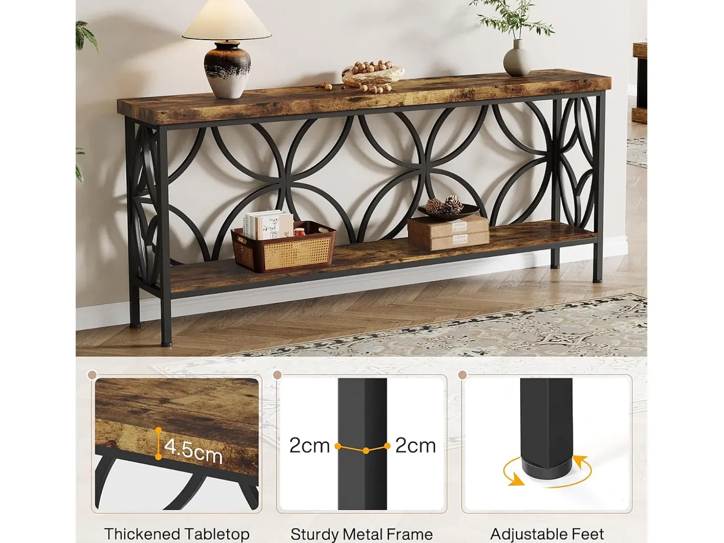 Pequena mesa para sofá de 160 cm - Mesa para sofá industrial longa para atrás do sofá