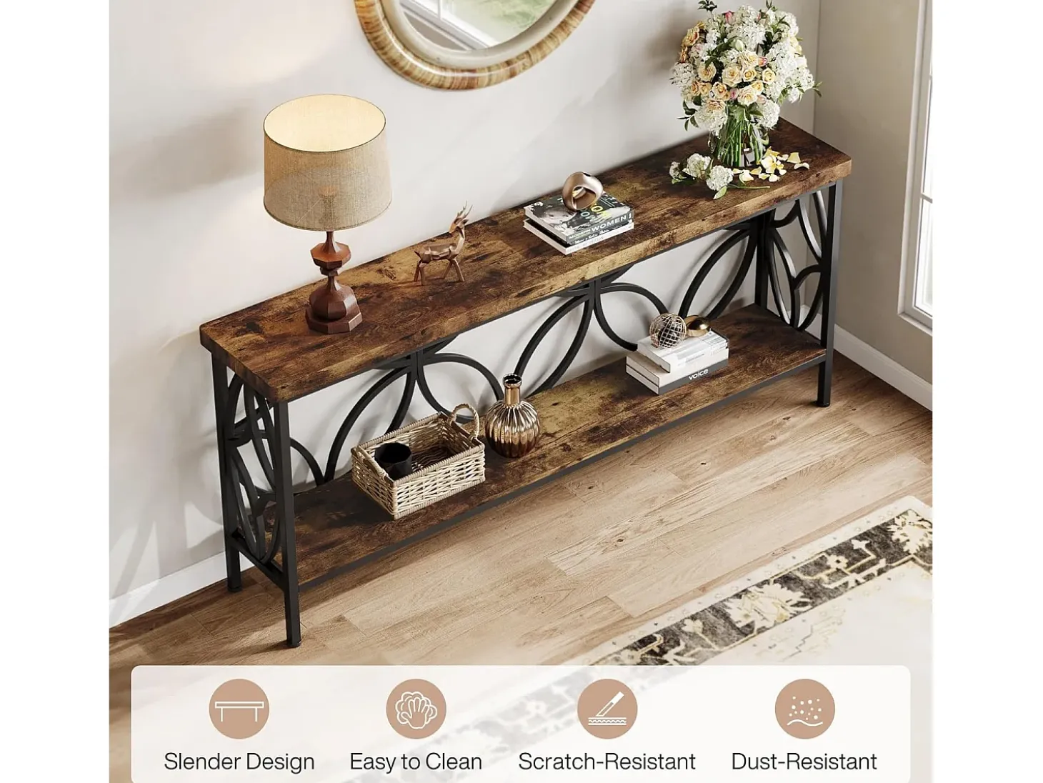 Pequena mesa para sofá de 160 cm - Mesa para sofá industrial longa para atrás do sofá