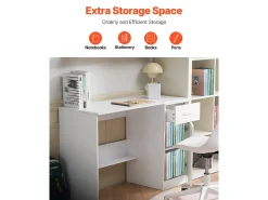 Pequena Secretária para Computador SucceBuy, 105 cm com Gaveta, para Quarto, Branca