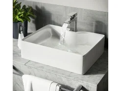 Pia de cerâmica retangular moderna, bacia de pia do banheiro, bandeja de lavagem, 480x375x130mm, branco