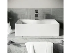 Pia de cerâmica retangular moderna, bacia de pia do banheiro, bandeja de lavagem, 480x375x130mm, branco