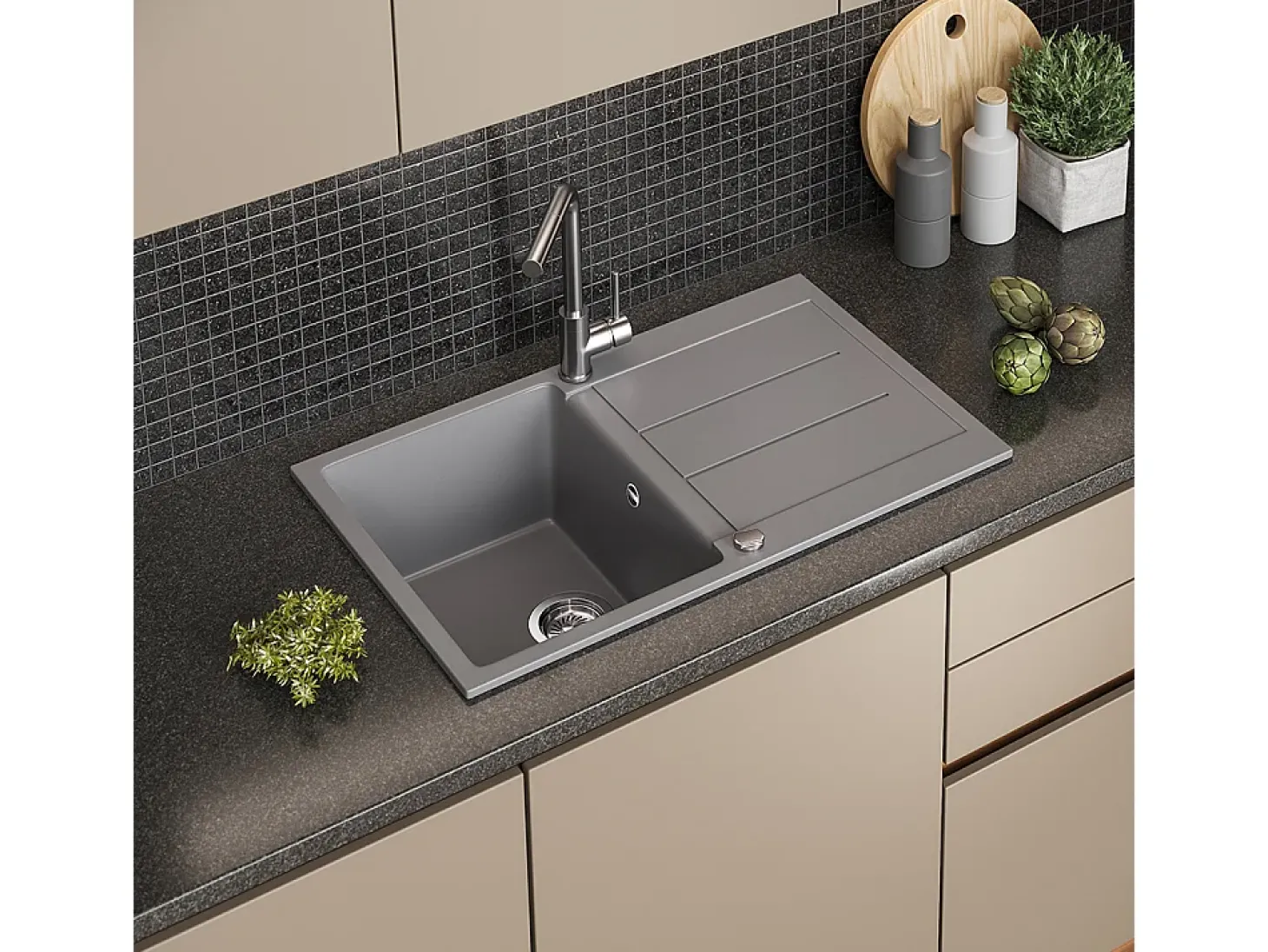 Pia de cozinha cinza 78x50x20 kapstadt