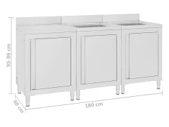 Pia de cozinha comercial 180 x 60 x 96 cm em aço inoxidável 02_0000720