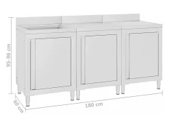 Pia de cozinha comercial 180 x 60 x 96 cm em aço inoxidável 02_0000721