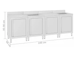 Pia de cozinha comercial 240 x 60 x 96 cm em aço inoxidável 02_0000722