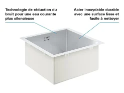 Pia de cozinha em aço inoxidável K700 GROHE - Instalação Rápida - Qualidade AISI 304 - 46,4x46,4 cm - Sem Escorredor