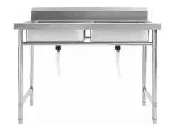 Pia de cozinha profissional com cuba dupla 120 x 60 cm em aço inoxidável 02_0002332