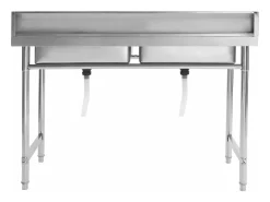 Pia de cozinha profissional com cuba dupla 120 x 60 cm em aço inoxidável 02_0002332