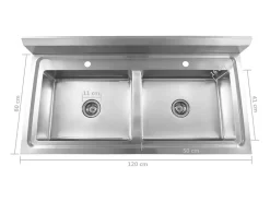 Pia de cozinha profissional com cuba dupla 120 x 60 cm em aço inoxidável 02_0002332
