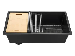 Pia de Cozinha SucceBuy Moderna em Granito de 83,8 cm, Pia Subtopo com Cuba Única Grande, Bacia de Lavar com Múltiplos Acessórios, Limpeza Fácil