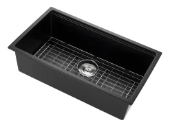 Pia de Cozinha SucceBuy Moderna em Granito de 76,2 cm, Pia Subtopo com Cuba Única Grande, Bacia de Lavar com Múltiplos Acessórios, Limpeza Fácil