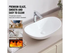 Pia do Banheiro SucceBuy Lavatório de Cerâmica Oval de 60 × 36 cm - Moderno, Durável e Elegante, Branco