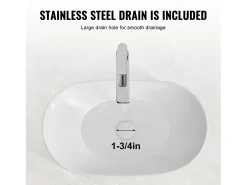 Pia do Banheiro SucceBuy Lavatório de Cerâmica Oval de 60 × 36 cm - Moderno, Durável e Elegante, Branco