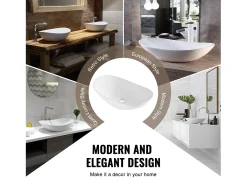 Pia do Banheiro SucceBuy Lavatório de Cerâmica Oval de 60 × 36 cm - Moderno, Durável e Elegante, Branco