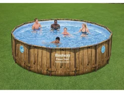 Piscina elevada com efeito de ratã castanho 4,88x1,22 m HILO - Kit completo com bomba de cartucho e escada
