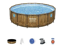Piscina elevada com efeito de ratã castanho 4,88x1,22 m HILO - Kit completo com bomba de cartucho e escada