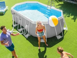 Piscina oval acima do solo 503x274x122cm com bomba, escada e acessórios