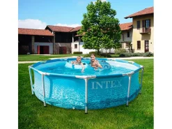 Piscina tubular redonda Intex Metal Frame Ocean 3,05 m, liner tripla camada, filtração por cartucho 1 m³/h