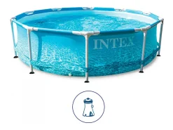 Piscina tubular redonda Intex Metal Frame Ocean 3,05 m, liner tripla camada, filtração por cartucho 1 m³/h
