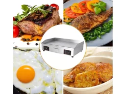 Placa de grade elétrica de 4400W, com bandeja de coleta de óleo, 2 zonas, 300 ° C, 73x48x23cm