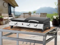 Plancha a gás com tampa "Rasio" - 7,5 KW - 3 queimadores - Preto