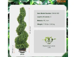 Planta Artificial, SucceBuy Árvore Topiária Artificial de 90 cm, Planta Falsa, Folhas Substituíveis, Decoração para Casa