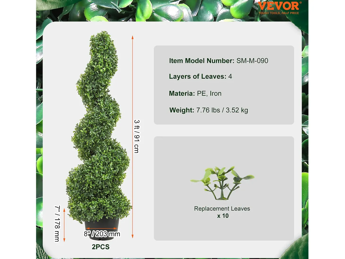 Planta Artificial, SucceBuy Árvore Topiária Artificial de 90 cm, Planta Falsa, Folhas Substituíveis, Decoração para Casa