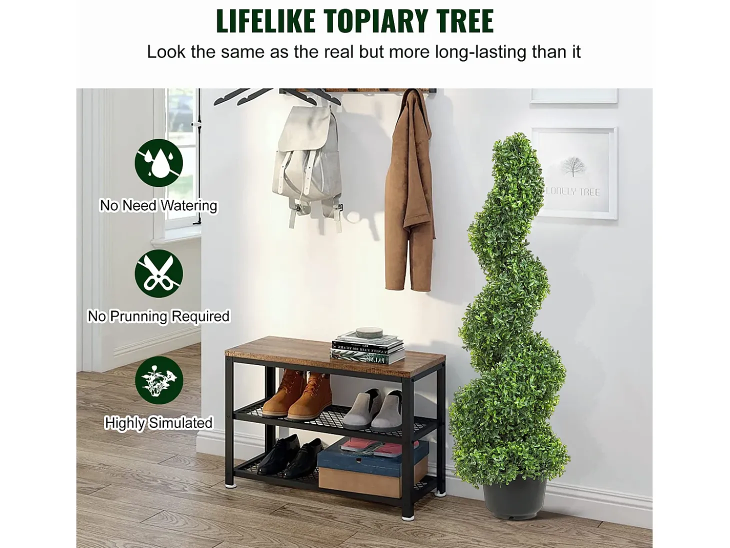 Planta Artificial, SucceBuy Árvore Topiária Artificial de 90 cm, Planta Falsa, Folhas Substituíveis, Decoração para Casa