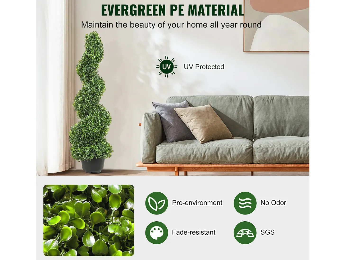 Planta Artificial, SucceBuy Árvore Topiária Artificial de 90 cm, Planta Falsa, Folhas Substituíveis, Decoração para Casa
