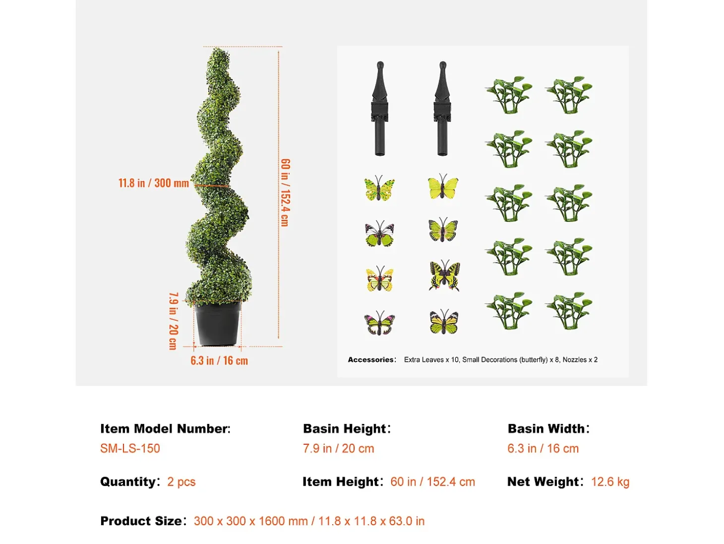 Planta Artificial, SucceBuy 150 cm Buxo Artificial Topiária, Resistente a UV, Planta Falsa, Decoração para Casa, 2 Pacotes