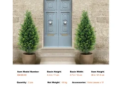 Planta Artificial, SucceBuy Pacote de 2 Árvores Topiárias Artificiais de Cedro de 91 cm Resistentes aos Raios UV para Decoração Interior/Exterior