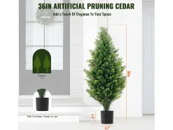Planta Artificial, SucceBuy Pacote de 2 Árvores Topiárias Artificiais de Cedro de 91 cm Resistentes aos Raios UV para Decoração Interior/Exterior