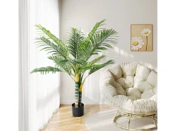 Planta verde artificial - palmeira na panela H 120 cm - palmeira muito realista - 2 tronco e 15 folhas - com pote