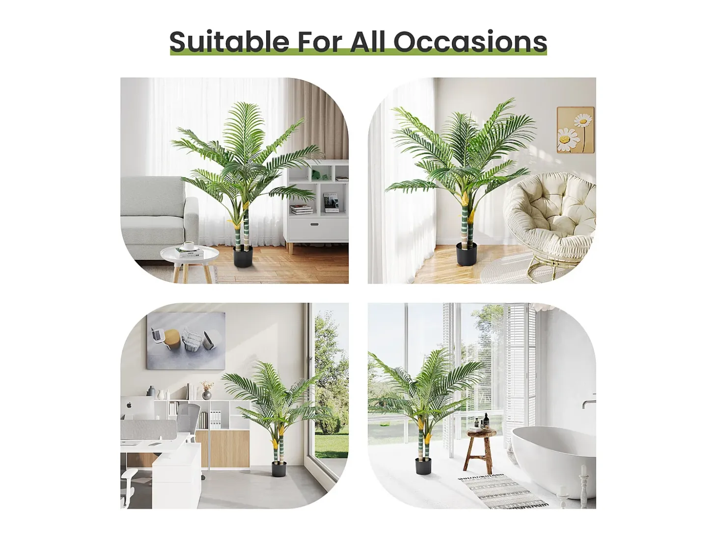 Planta verde artificial - palmeira na panela H 120 cm - palmeira muito realista - 2 tronco e 15 folhas - com pote