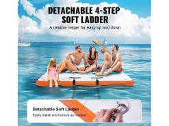 Plataforma Flutuante Insuflável, SucceBuy Doca Flutuante Insuflável 243×152 cm, Tapete de Plataforma com Escada