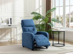 Poltrona articulada em tecido capitonê cor azul JARAMILO