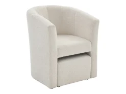 Poltrona cabriolet e pufe tecido bouclé branco estilo clássico intemporal - JOVANA