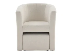Poltrona cabriolet e pufe tecido bouclé branco estilo clássico intemporal - JOVANA