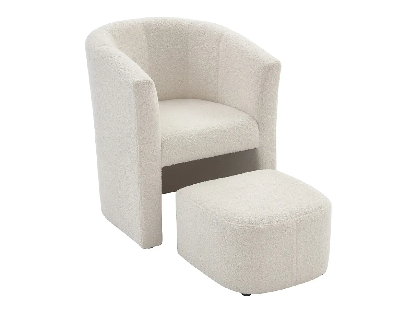 Poltrona cabriolet e pufe tecido bouclé branco estilo clássico intemporal - JOVANA
