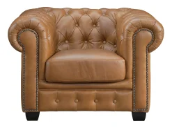 Poltrona chesterfield 100% pele de búfalo superior caramelo vintage BRENTON
