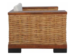 Poltrona com almofadões em vime natural castanho
