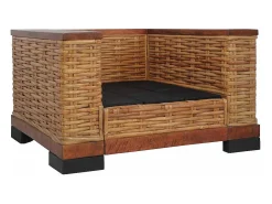 Poltrona com almofadões em vime natural castanho