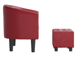 Poltrona com apoio de pés couro artificial vermelho-tinto