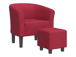 Poltrona com apoio de pés tecido vermelho tinto