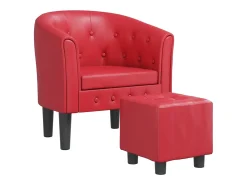 Poltrona com apoio de pés couro artificial vermelho
