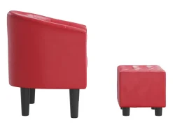 Poltrona com apoio de pés couro artificial vermelho