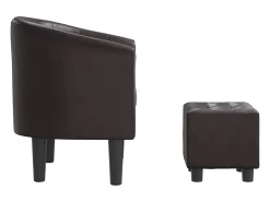 Poltrona com apoio de pés couro artificial castanho