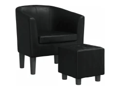 Poltrona com apoio de pés couro artificial preto