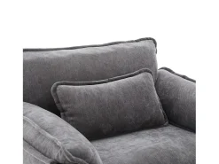 Poltrona com apoio para os pés e almofada com espaço de arrumação - Tecido chenille - Cinza